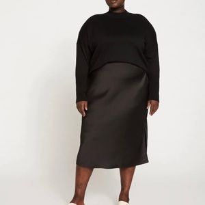 Universal Standard Diane Satin Midi Bias Skirt Black Medium